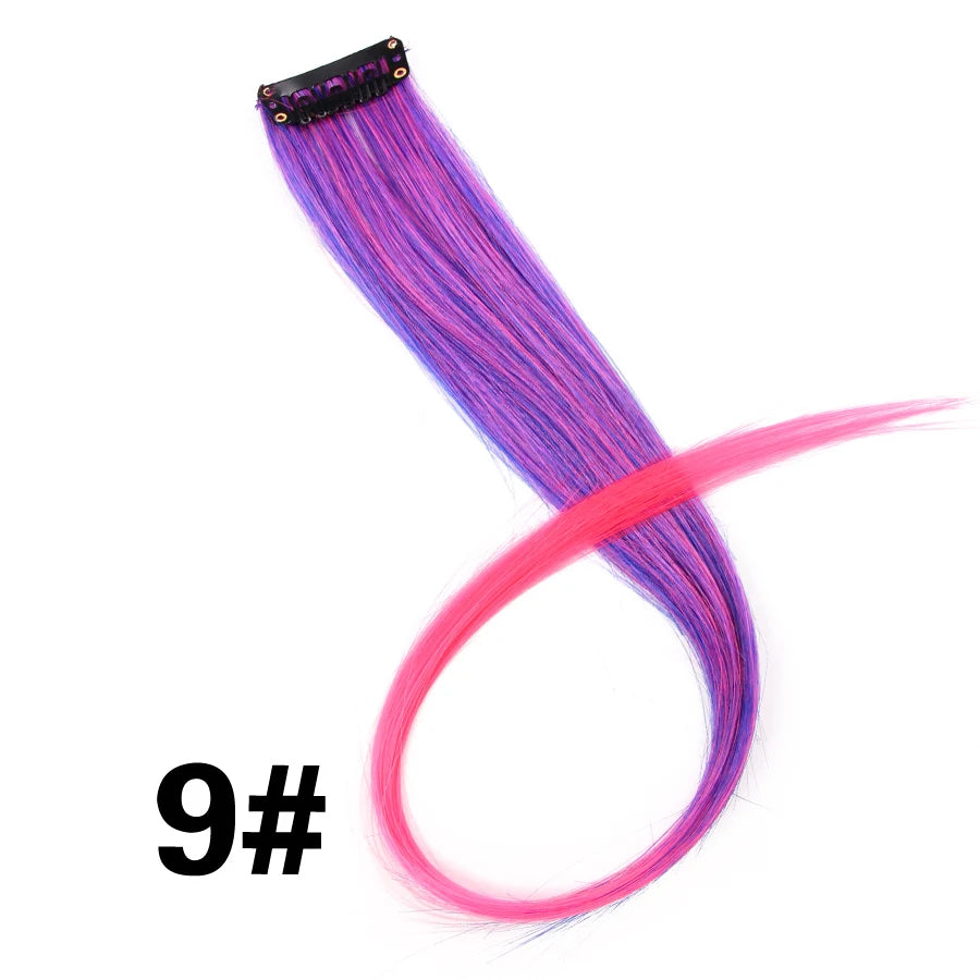 Synthetic Clip In One Pieces Raiinbow Hair Extensions  Straight Synthetic Hair Pieces 18" Long  Ombre Hair Pink Purple Red Blue