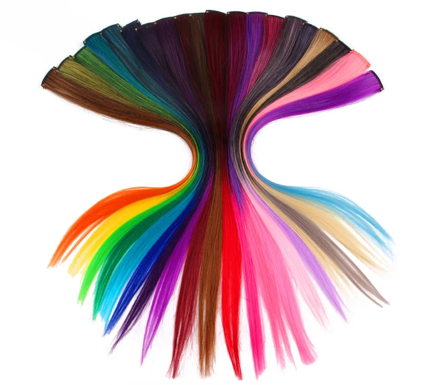Synthetic Clip In One Pieces Raiinbow Hair Extensions  Straight Synthetic Hair Pieces 18" Long  Ombre Hair Pink Purple Red Blue