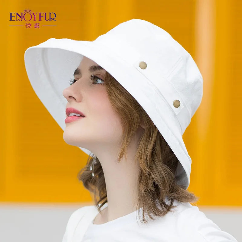 ENJOYFUR Summer Cotton Sun Hats For Women Wide Brim And Breathable Bucket Hats Youth Fashion Caps