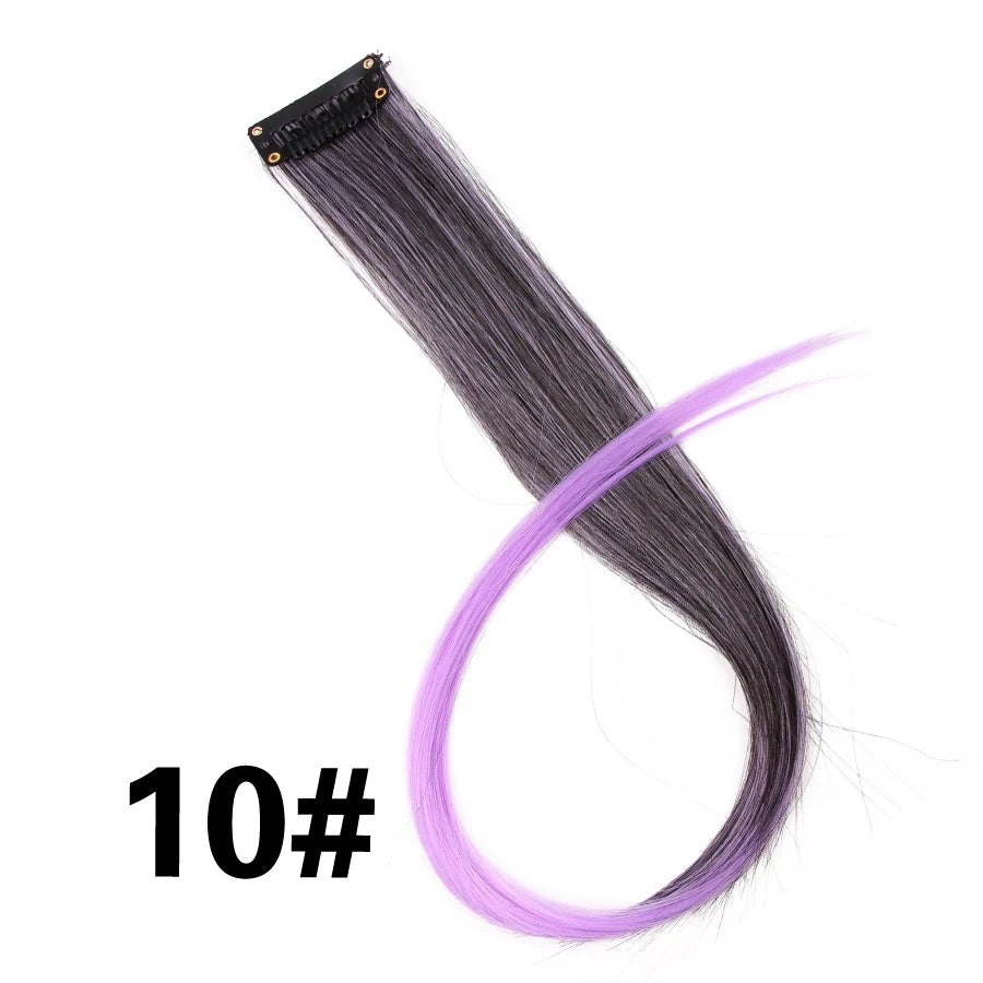 Synthetic Clip In One Pieces Raiinbow Hair Extensions  Straight Synthetic Hair Pieces 18" Long  Ombre Hair Pink Purple Red Blue