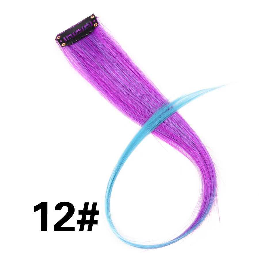 Synthetic Clip In One Pieces Raiinbow Hair Extensions  Straight Synthetic Hair Pieces 18" Long  Ombre Hair Pink Purple Red Blue