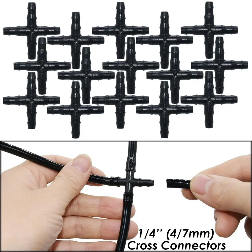 KESLA 10-100PCS 1/4'' Cross Connecter for 4/7mm Micro Tubing Hose 4 Ways Barbed Adapter Drip Irrigation Cross Joint Connectors