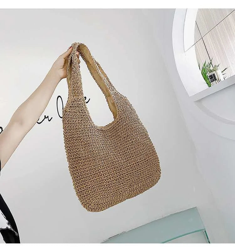 Summer Straw Bag For Women Woven Handmade Handbag Large Capacity Lady Tote Vacation Beach Bag Rattan Shoulder Bag Bolsa