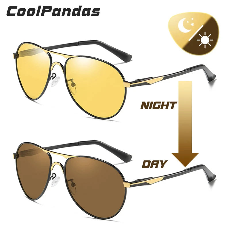 CoolPandas Top Quality Aviation Men Sunglasses Polarized Driving Photochromic Day Night Vision Goggle Pilot Glasses Women UV400