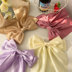 Fashion Blue Large Bow Hairpin Women Satin Chiffon Big Bowknot Bow Barrettes Solid Color Ponytail Clips for Girl Accessories Hot