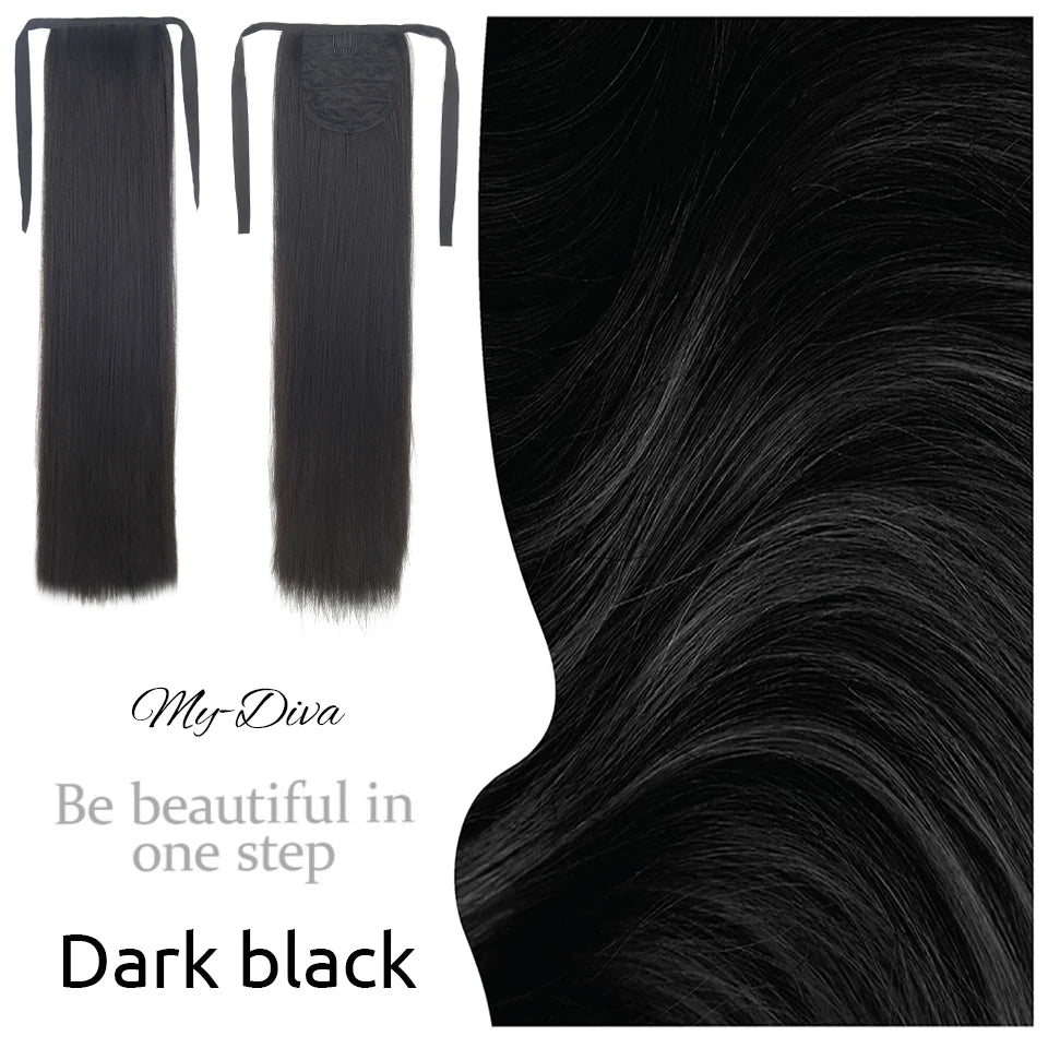 Cabello sintético de 22'', largo, liso, resistente al calor, con cola de caballo, pelo falso, peluca natural, tocado