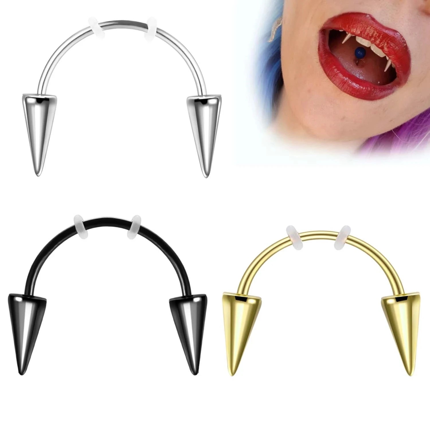 1PCS Stainless Steel Dracula Nail Teeth Smile Piercing Vampire Septum Piercing Jewelry Tiger Tooth C Rod Zomibe Vampire Tooth