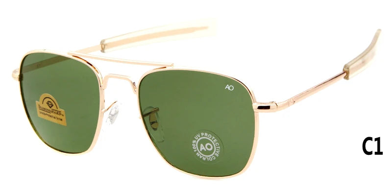 Retro Green AO Pilot Sunglasses Luxury Brand Designer Male Sun Glasses American Army Military Optical Glass Lens Shades Eyewear