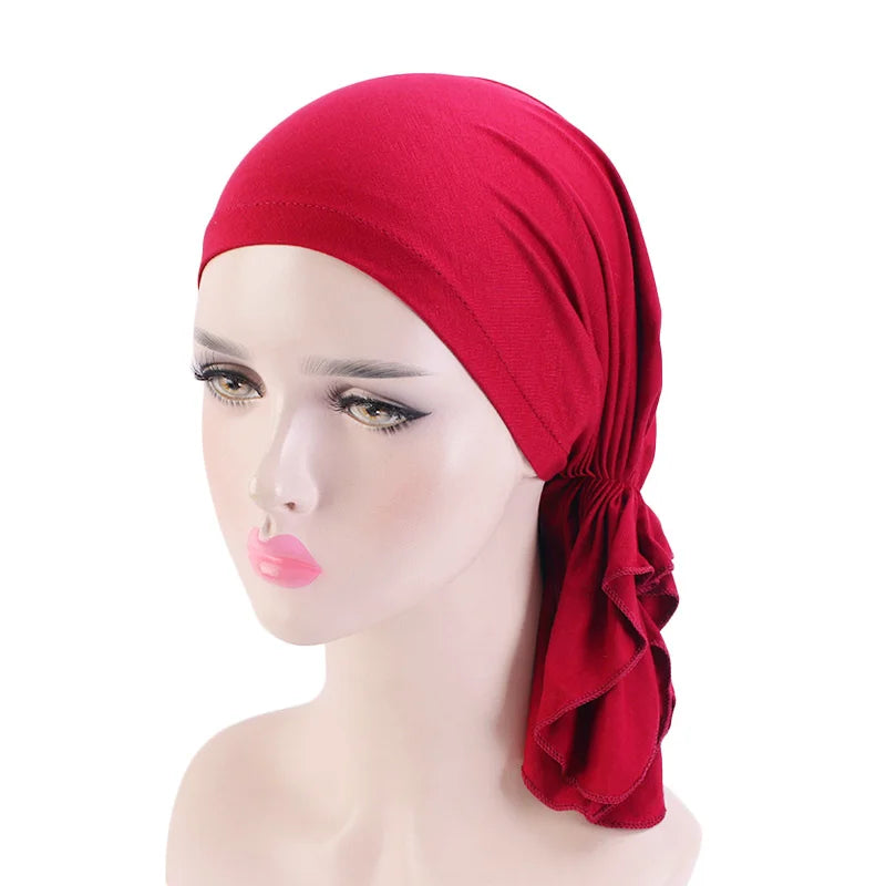 Muslim Bamboo Cotton Pre-Tied Scarf Chemo Bonnet Caps Women Hair Accessories Cancer Bandanas Headscarf Wrap Pirate Hat Headwear