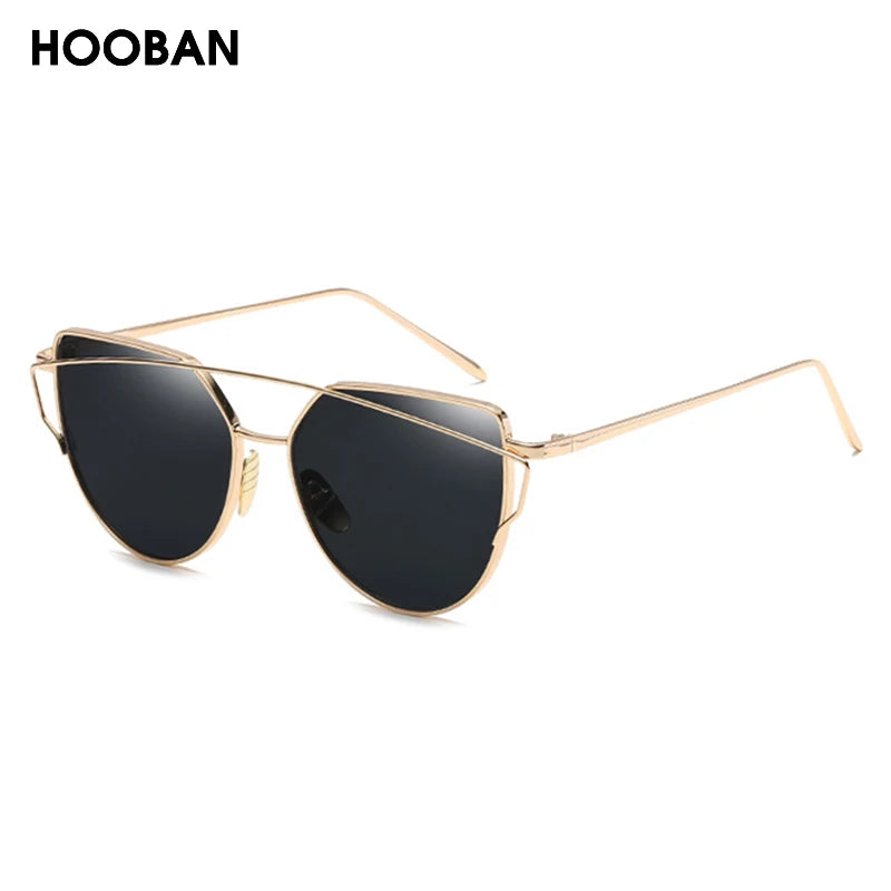 HOOBAN Classic Cat Eye Sunglasses Women Fashion Metal Big Cateye Sun Glasses For Ladies Vintage Mirror Shades Oculos UV400