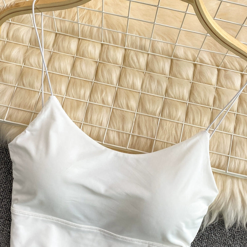 Women Crop Tops Sexy Solid Color Camisole Ice Silk Tube Top Seamless Sports Tank Top Wireless Underwear Padded Bra Bralette Vest