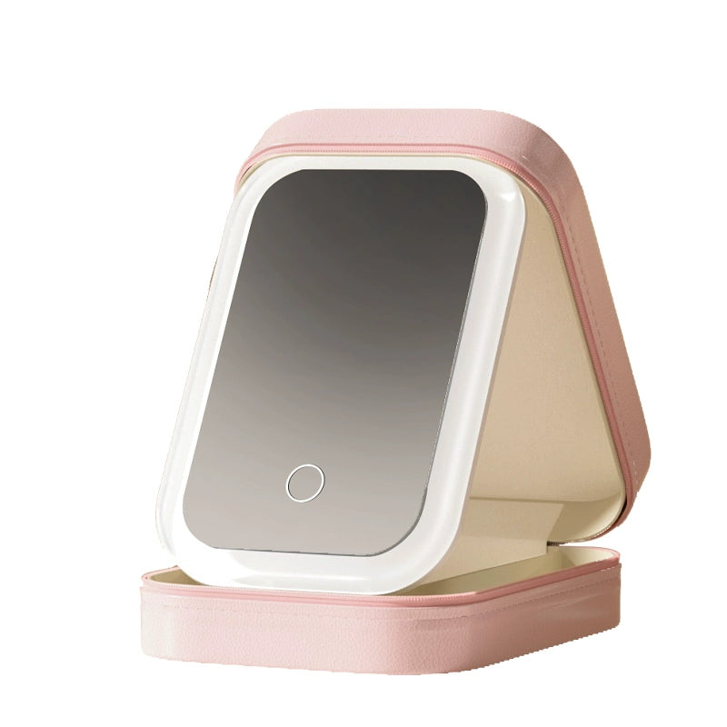 Cosmetic Mirror Portable Foldable Ins Portable Mirror LED Light Student Dormitory Female Storage Box Integrated