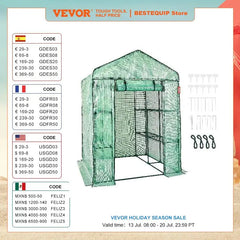 VEVOR Walk-in Green House Greenhouse with Shelves High Strength PE Cover with Doors & Windows and Steel Frame for Planting