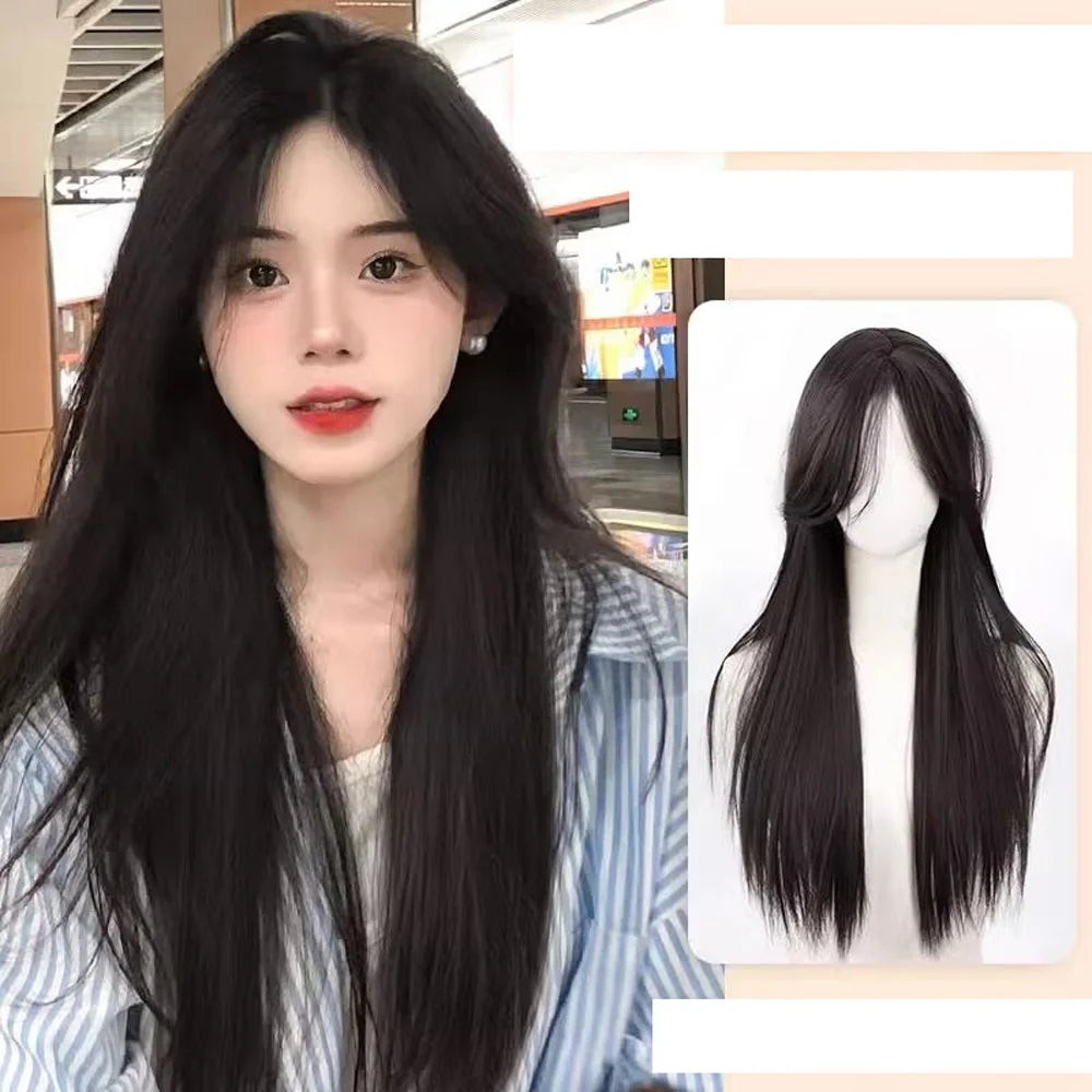 Peluca larga estilo coreano YANKUN de 60 cm para mujer, cabello rizado con ondas grandes, pelucas naturales de alta calidad con redecilla para el cabello que simulan la atmósfera del cabello