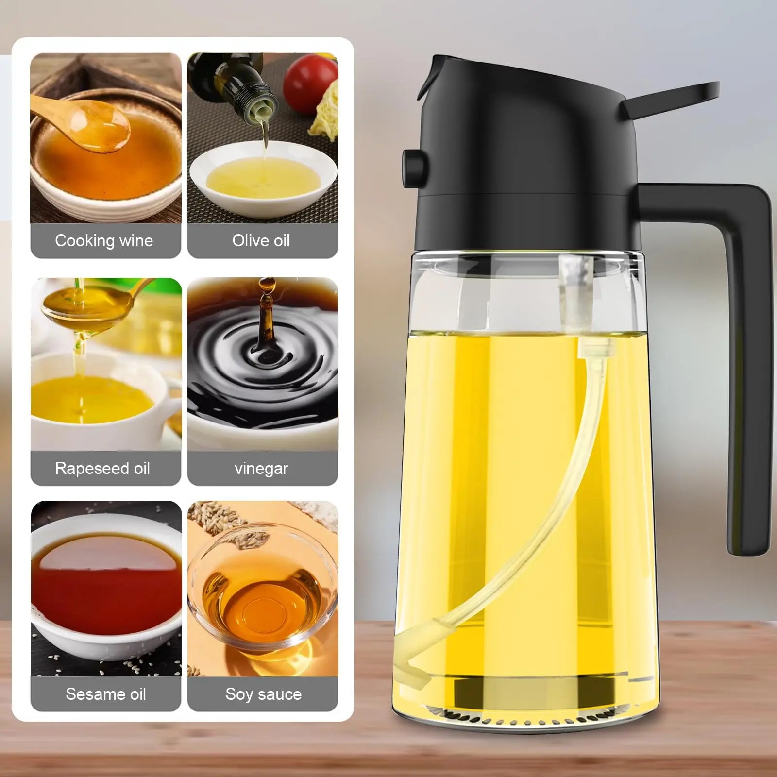1-2PCS 2in1 Olive Oil Dispenser Bottle 500ml Plastic Oil Sprayer Cooking Oil Spray Tank BBQ Baking Picnic Kitchen Tools for Home
