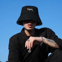 Double-sided Wear Bucket Hats for Men Women Japanese Graffiti Letter Outdoor Sun Caps Unisex Wide Brim Foldable Fisherman Gorrs