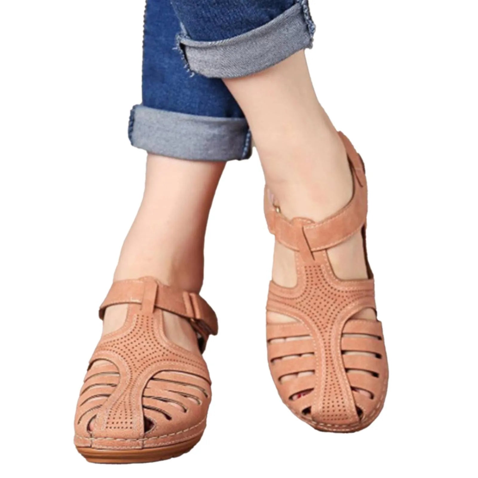 Thick Sole Sandals Woman Summer 2023 Leather Closed Toe Vintage Anti Slip Sandals Thick Sole Premium Shoes  Outdoor Female Shoes