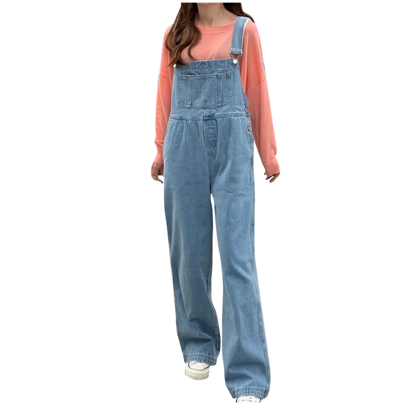 Jeasn Women Denim Overalls Y2k Korean Style Spaghetti Strap Retro Jumpsuits With Pockets Oversized Buttoned Wide Leg Playsuits