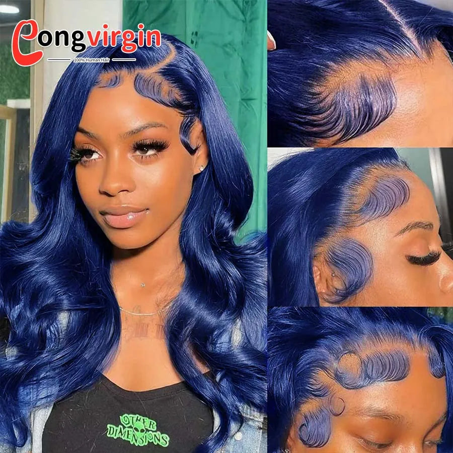 Dark Blue 360 Full Lace Wig Human Hair Pre Plucked Body Wave Lace Front Wigs Hd Transparent Lace Frontal Wig For Women On Sale