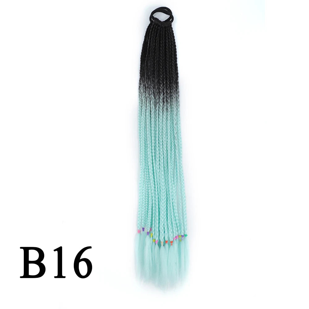 Synthetic 24 Inch Long Colored Box Braids Hair Ponytail With Rubber Bands Rainbow Twist Braided Highlights Ponytail For Women