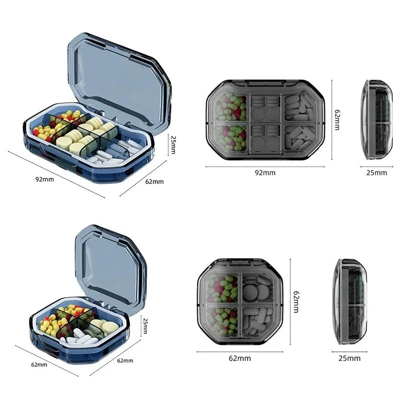 Pastillero de 6 rejillas, caja de almacenamiento de medicamentos de viaje, minicontenedor organizador portátil con anillo de sellado