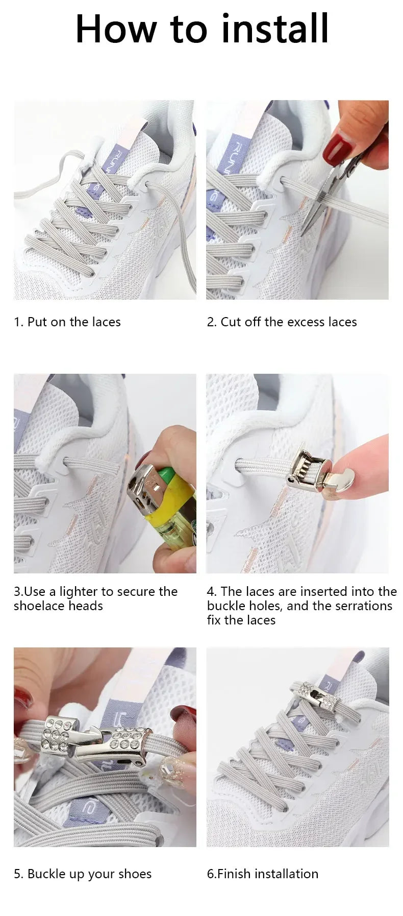 Fashion Flat Shoe Laces Suitable for Sneakers Elastic No Tie Shoelaces Rhinestone Cross Lock Tieless Shoelace and Athletic Shoes