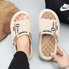 New Men Massage Slippers Indoor Thick Bottom Slippers Outdoor Beach Sandals Summer Casual Shoes Men Two Wear Sandals Plus 38-47