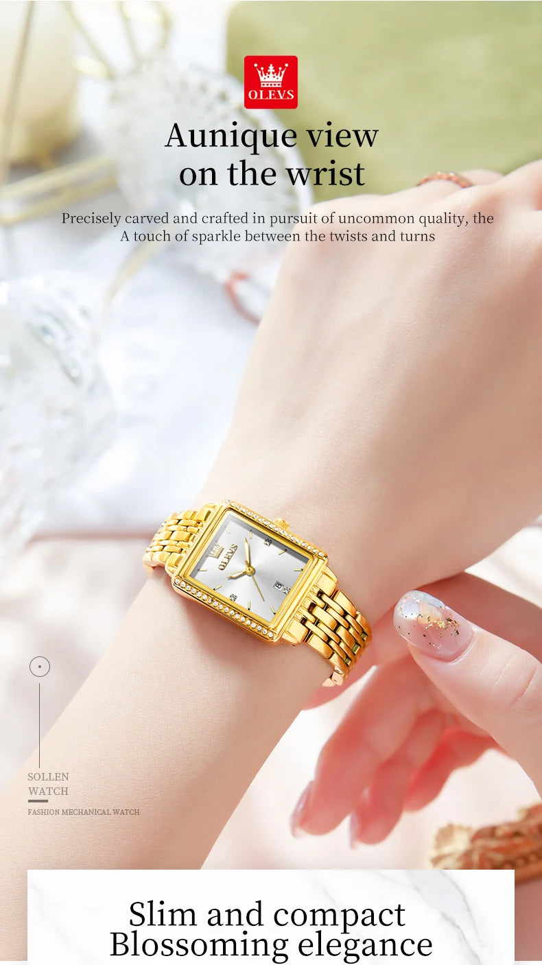 OLEVS 9995 Women's Watch Luxury Elegant Diamond Watch Classic Original Brand Gold Stainless Steel Waterproof Women Quartz Watch