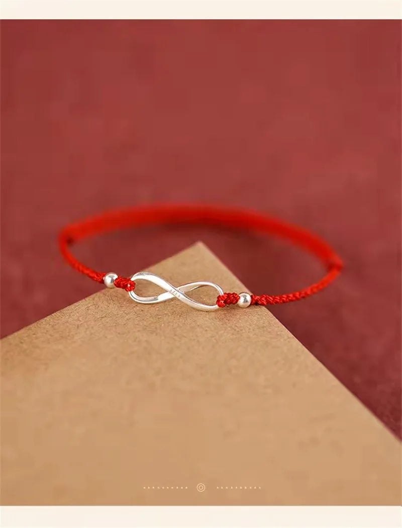 22cm 925 Silver Rope Bracelets Women Infinite Eight Lucky Red Thread Line String Bracelets For Women Girl Non Fading