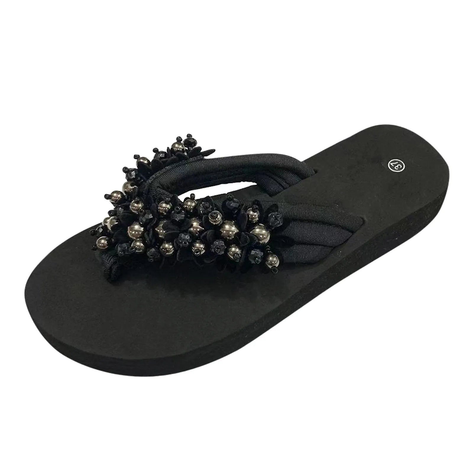 New In Ladies Slippers Summer Beaded Pearl Decorative Fashion Women's Shoes Women's Wedge Thick Platform Beach Slippers Shoes