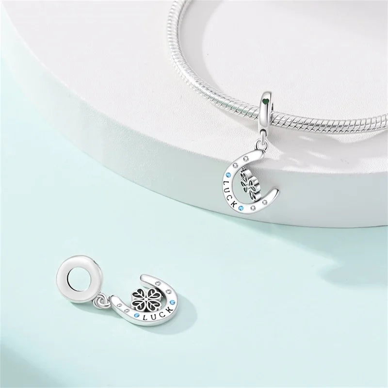 New 925 Sterling Silver Lucky Number Four Leaf Clover Series Charms Beads Fit Pandora 925 Original Bracelet DIY Birthday Jewelry