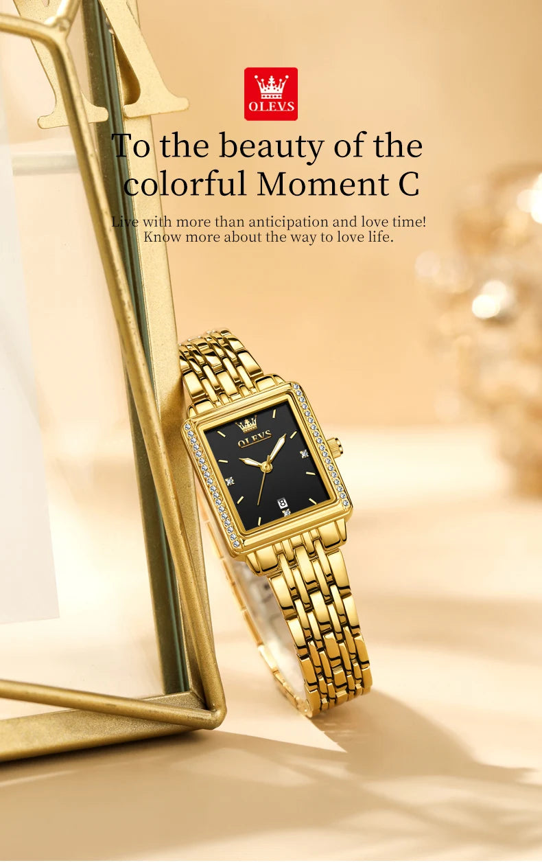 OLEVS 9995 Women's Watch Luxury Elegant Diamond Watch Classic Original Brand Gold Stainless Steel Waterproof Women Quartz Watch