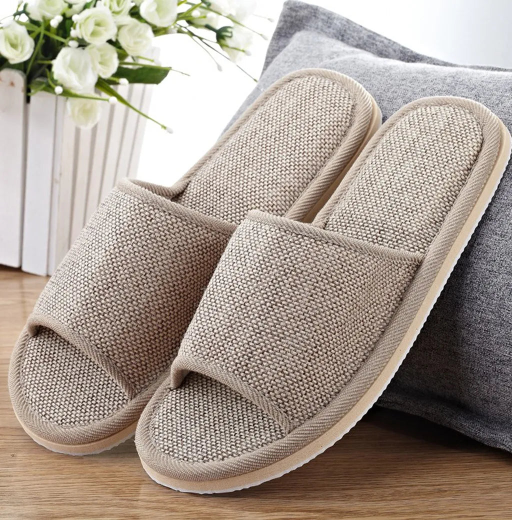 Home Slippers Women'S And Men'S Shoes Couples Plain Home Linen Slippers Indoor Flat Shoes Sandals Guest Slippers Women Shoes