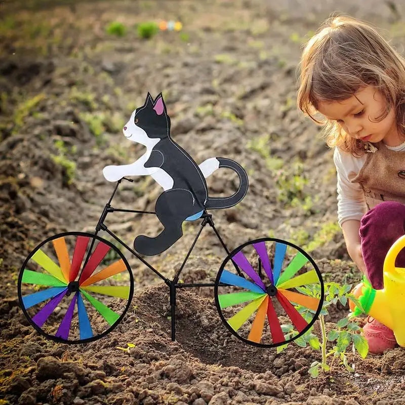 Animal Bike Wind Spinner Cat Puppy Windmill Outdoor Garden Decoration Pinwheel Home Yard Art Decoration Gift