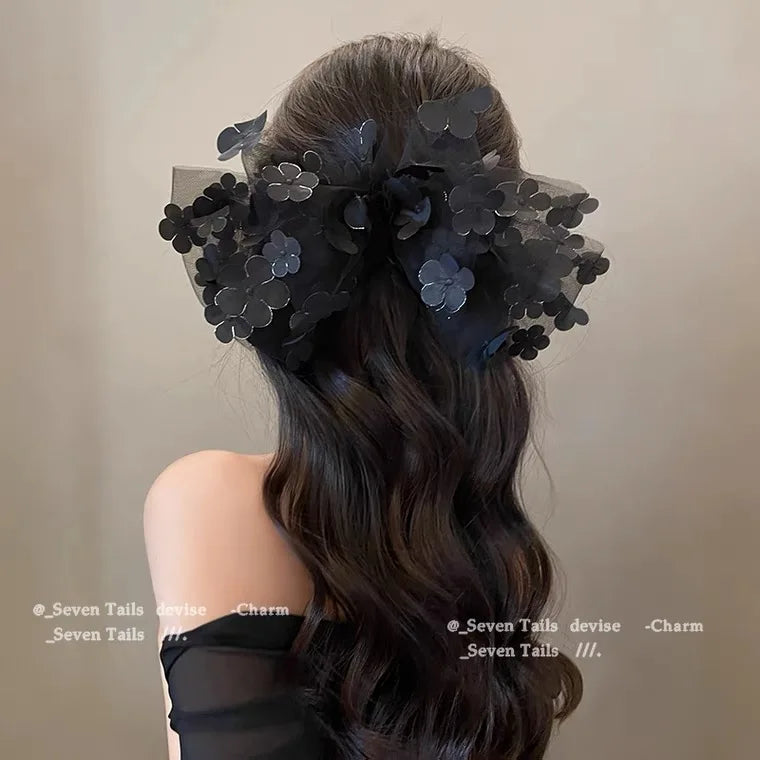 Fashion Multi-layer Mesh Broken Flower Three-dimensional Bow Headdress  Summer Back Head Clip Hairpin Hair Accessories