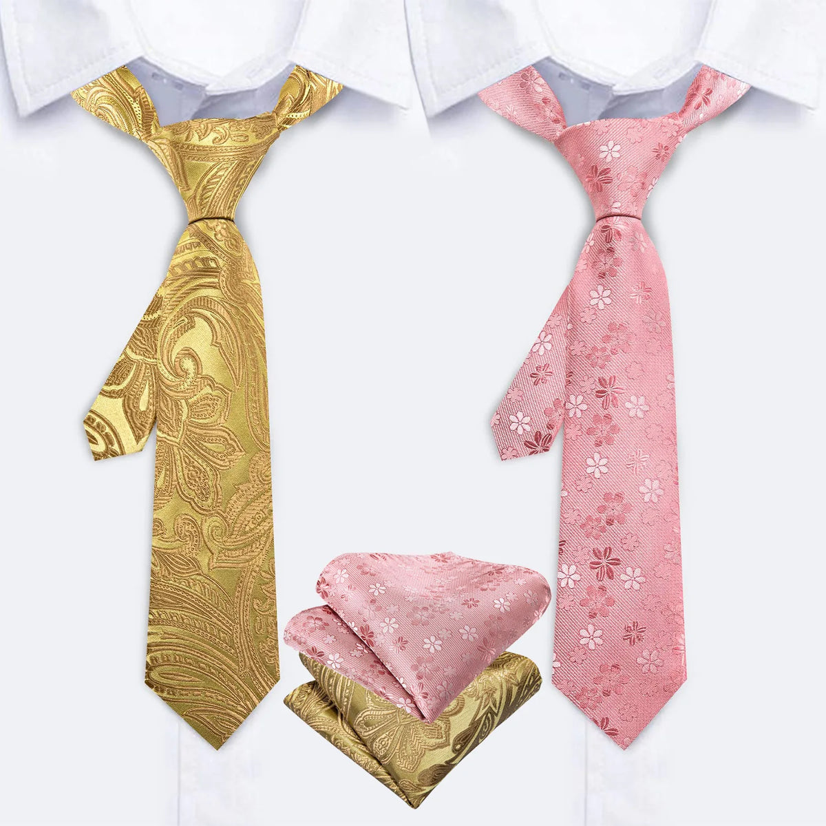 Barry.Wang Exquisite Children Tie Jacquard Silk Necktie HandKerchief for Child Boy Kids Party Birthday School 8 to 14 Years Old