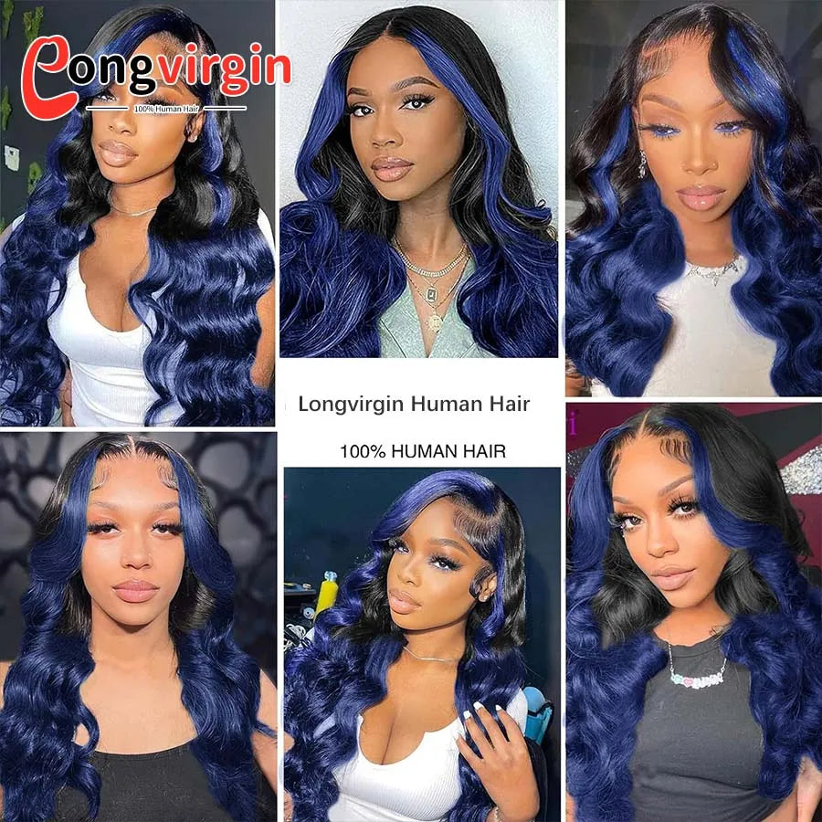 Dark Blue 360 Full Lace Wig Human Hair Pre Plucked Body Wave Lace Front Wigs Hd Transparent Lace Frontal Wig For Women On Sale
