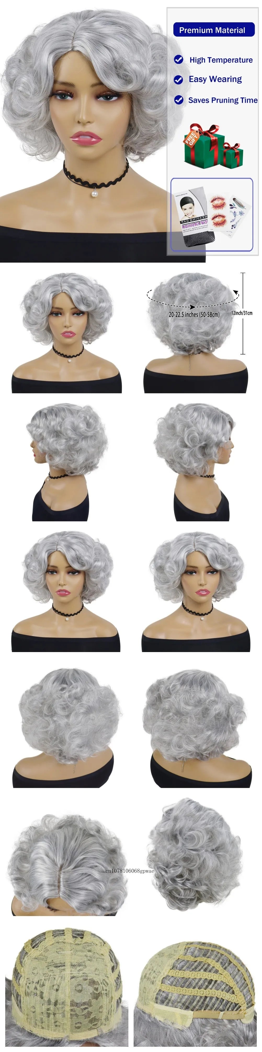 Synthetic Blue Wigs Cosplay Halloween Party Carnival Use Short Curly Wig for Women Natural Fluffy Hair Side Parting Hairstyle
