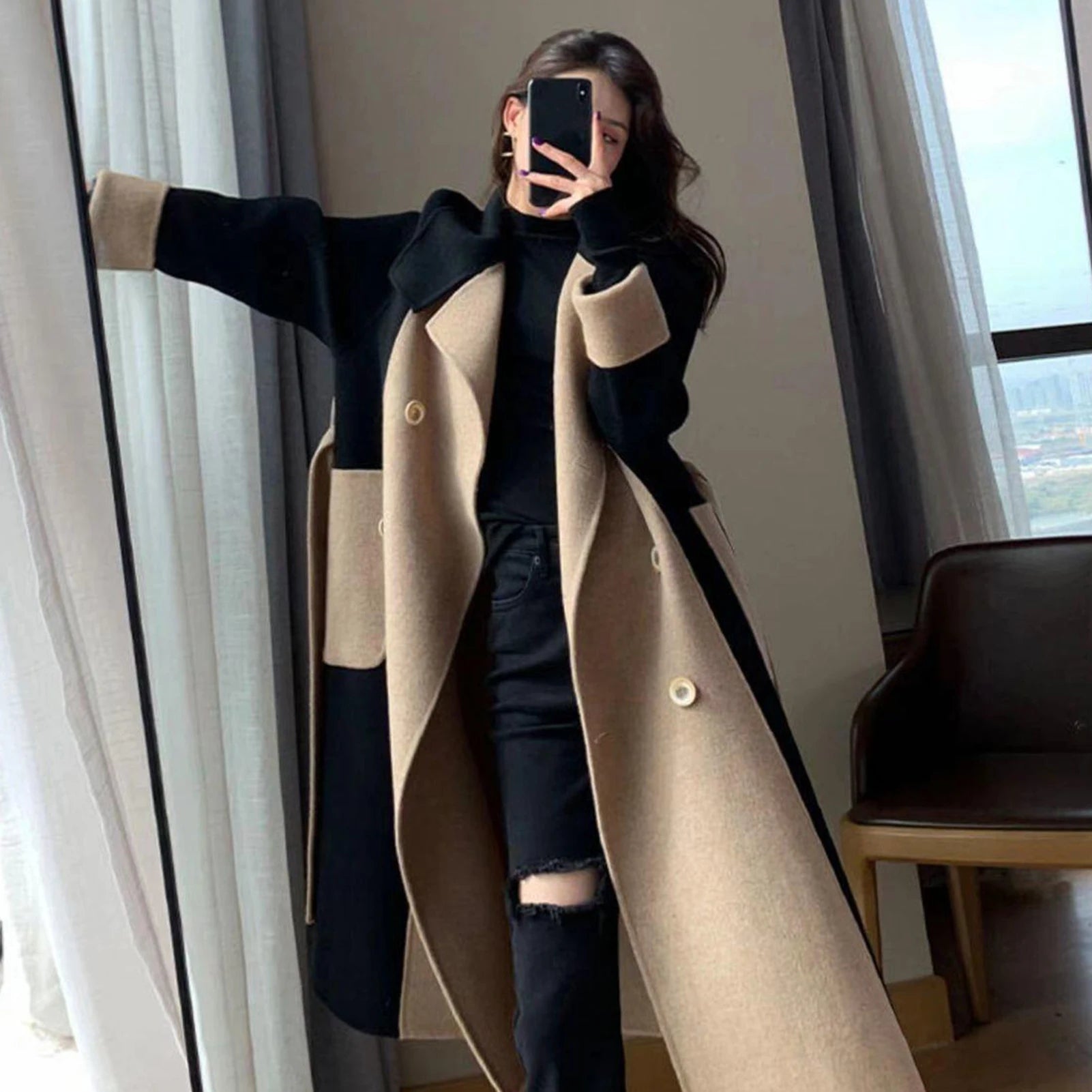 Women Winter Coat Chic Lapel Women Winter Overcoat Outwear Women Winter Overcoat  Elegant Soft Winter Overcoat for Shopping