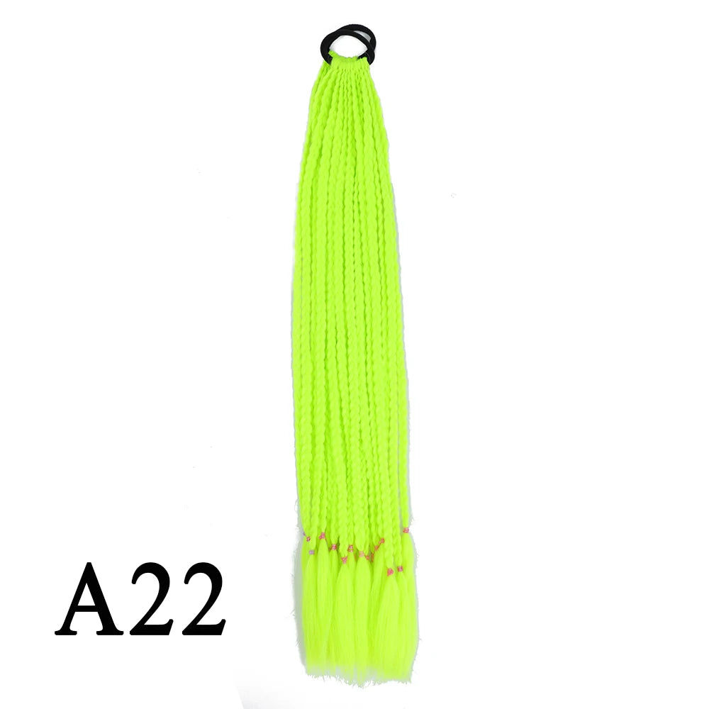 Synthetic 24 Inch Long Colored Box Braids Hair Ponytail With Rubber Bands Rainbow Twist Braided Highlights Ponytail For Women