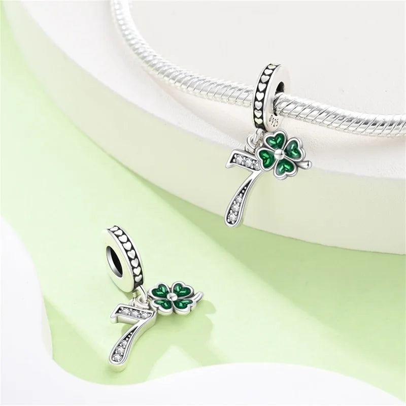 New 925 Sterling Silver Lucky Number Four Leaf Clover Series Charms Beads Fit Pandora 925 Original Bracelet DIY Birthday Jewelry