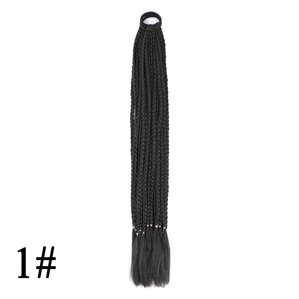 Synthetic 24 Inch Long Colored Box Braids Hair Ponytail With Rubber Bands Rainbow Twist Braided Highlights Ponytail For Women