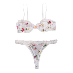 Female Underwear Flowers Embroidery Lingerie For Ladies Lingeries Sets Sexy Bra G-String Thong Sleepwear Lingerie Woman Clothing