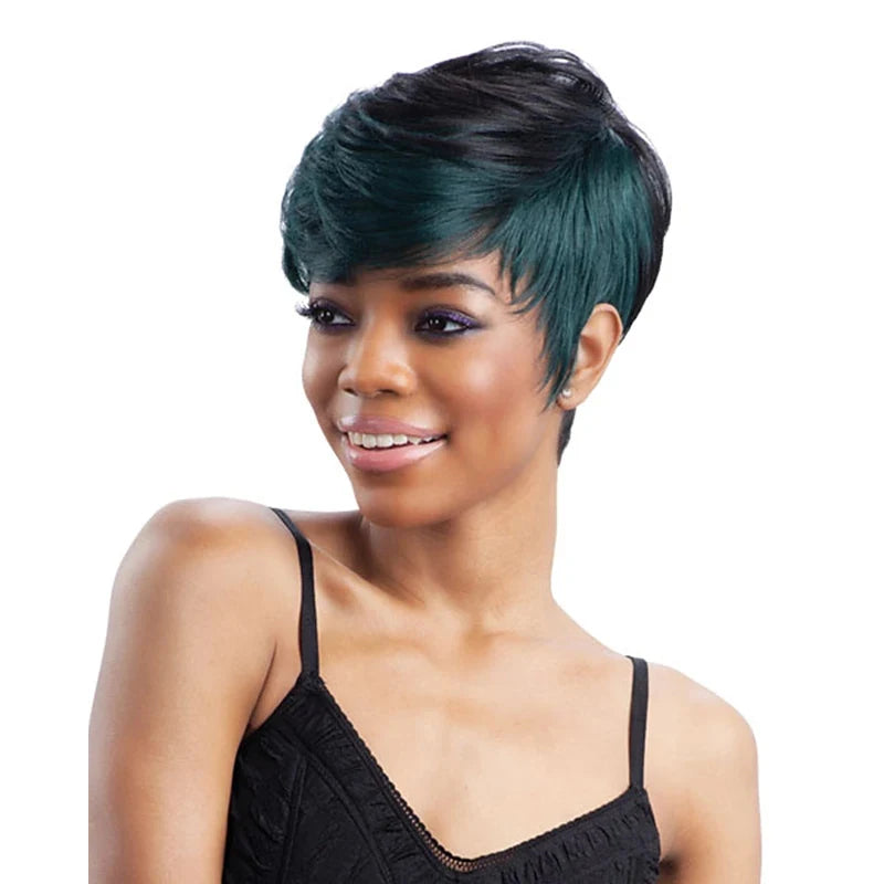 HAIRJOY Synthetic Hair Women Black  Brown Mix Color Wigs  Short Straight Afro Side Party Wig 4 Colors Available