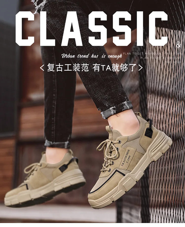 Men's Shoes  Wear-Resistant Black Sneakers Trendy Sports Casual Breathable Spring Labor Protection Fashionable Shoes