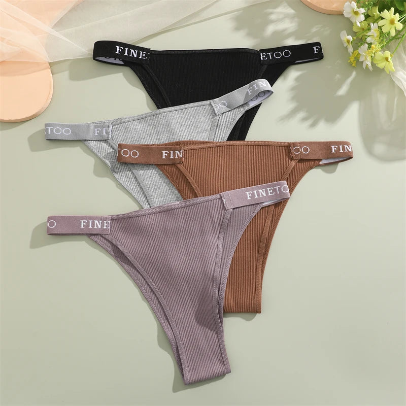 FINETOO 4Pcs/Set Cotton Letter Belt Underwear Women's Panties Sexy Low-Waist Bikini Underpants Female Breathable Briefs Lingerie