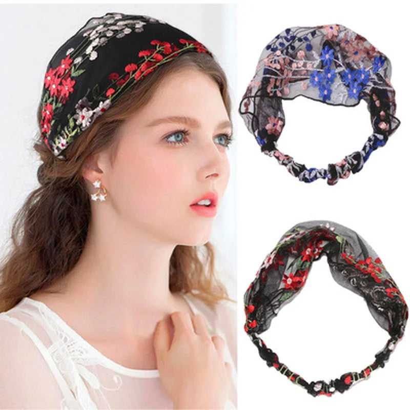 Elegant Lace Headband for Women Fashion Embroidery Elastic Ribbon Hair Hoops Non-slip Hair Band Bridal Headwear Hair Accessories