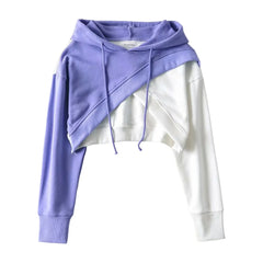 Streetwear Women Sexy Cropped Y2K Hoodies Plus Size Casual Long Sleeve Contrasting Color Hooded Loose Sweatshirt Tops 후드티