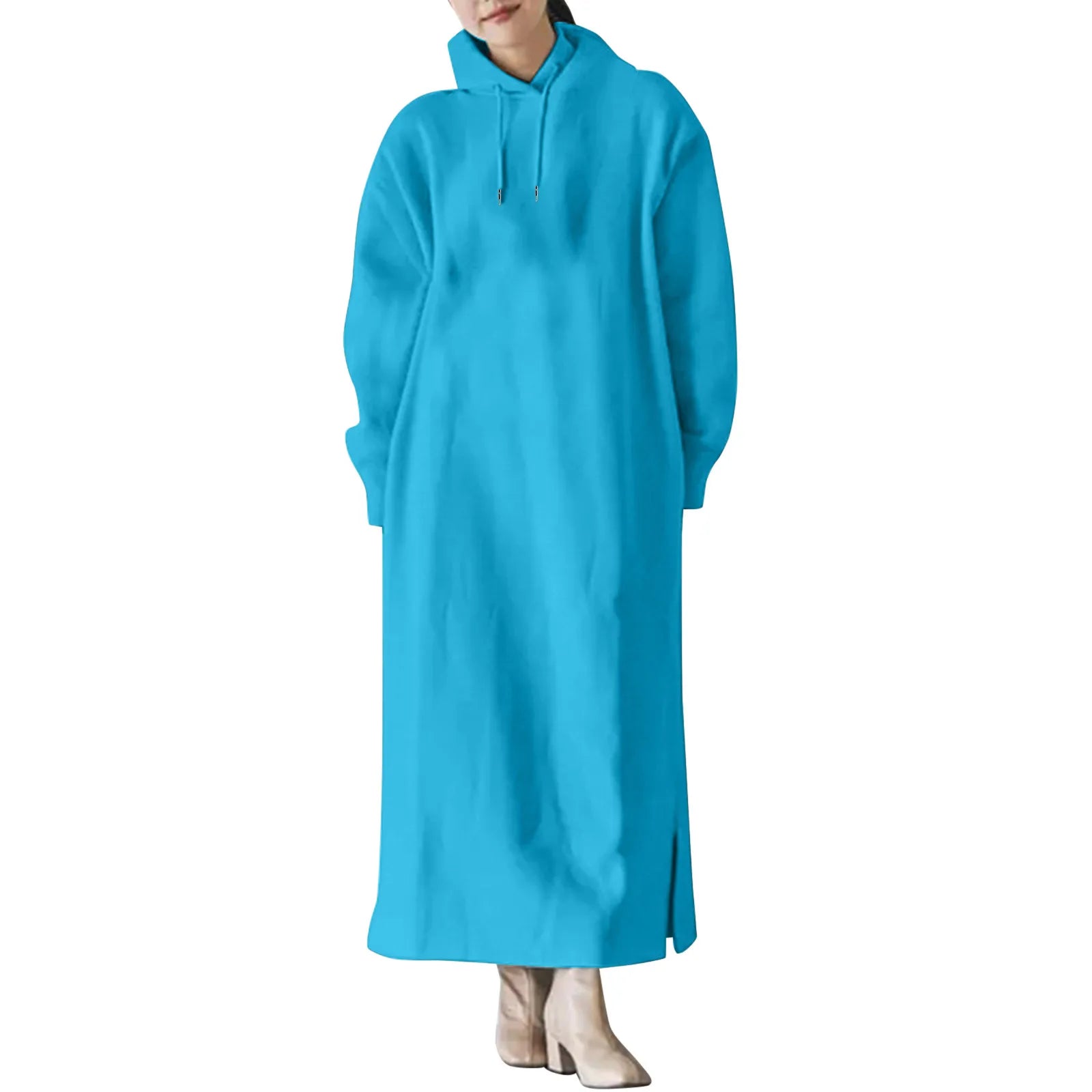 Women Long Hooodie Sweatshirt Dress Autumn And Winter Warm Fleece Hoodies Maxi Dress Female Casual Loose Oversized Vestidos Robe