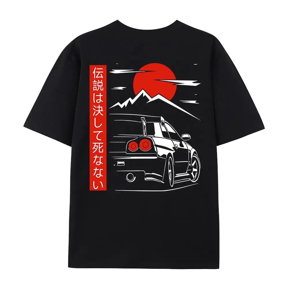 Japanese Style Car JDM Culture GTR Racing T Shirts Male Back Print Street Wear Original Design Oversized 100% Cotton Tops Tee